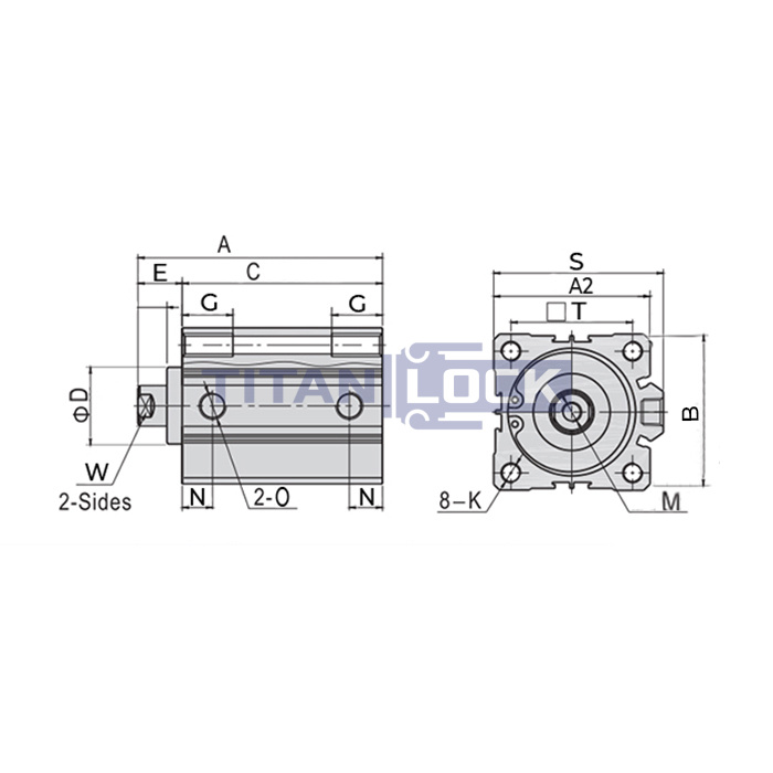 Пневмоцилиндр компактный серии ACQ, 63X200, TLP-PC63X200ACQ TITAN LOCK