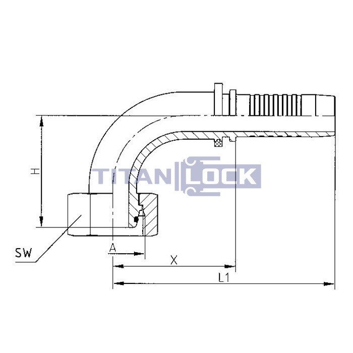 Фитинг DN 06 BSP (Г) 1/4" (90), TL-BSP06F1/4-90 TITAN LOCK
