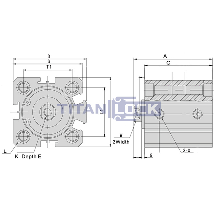 Пневмоцилиндр компактный серии SDA, 25X100, TLP-PC25X100SDA TITAN LOCK