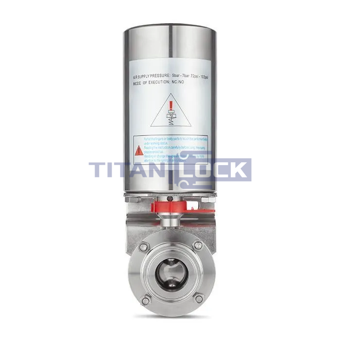 Затвор дисковый с пневмоприводом нерж. 304 DN32, тип clamp-clamp, DIN TLSD32CLS-P TITAN LOCK